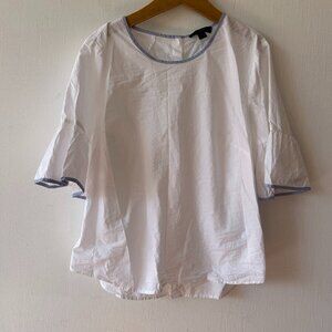 J.Crew Flare Sleeve Blouse Womens Size 8 White Back Button Up Cottage Milk Maid